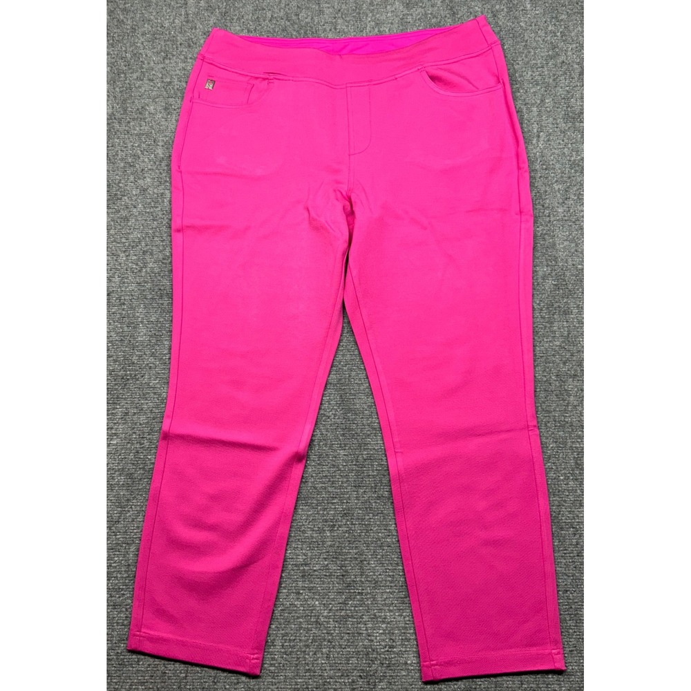Belle Kim Gravel Pants Womens 16 Pink Pull On Cropped Pockets Dressy Stretch New